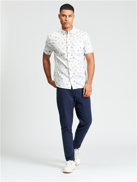 Short Sleeve Festival Print Shirt in Snow White