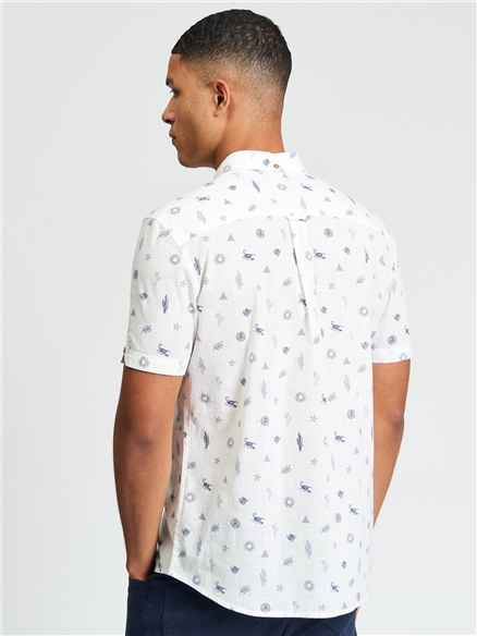 Short Sleeve Festival Print Shirt in Snow White