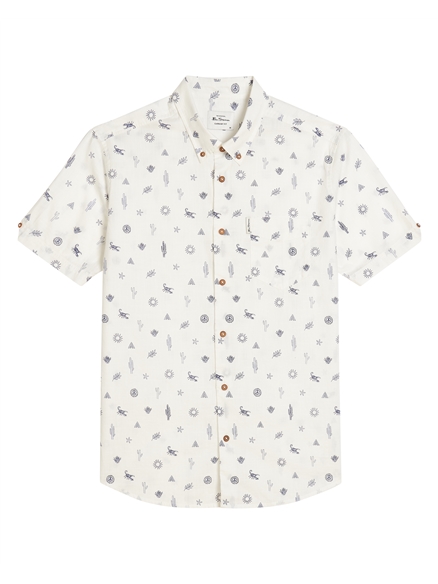 Short Sleeve Festival Print Shirt in Snow White