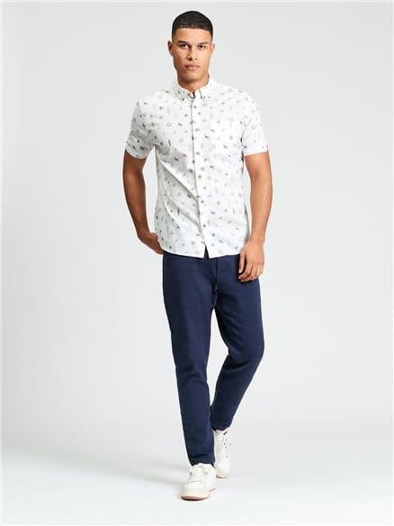 Short Sleeve Festival Print Shirt in Snow White