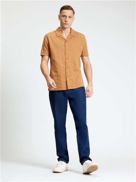 Short Sleeve Seersucker Texture Shirt in Fawn