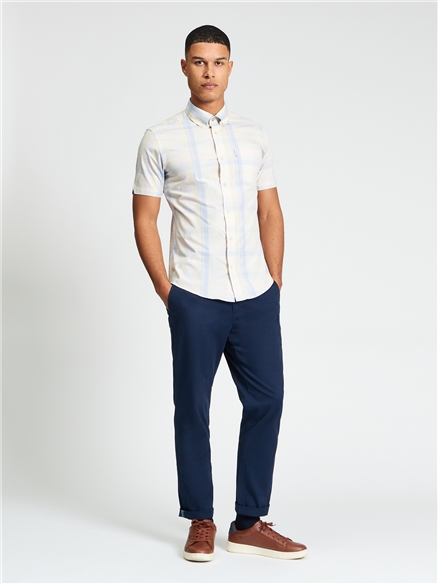 Short Sleeve Block Check Shirt in Ivory