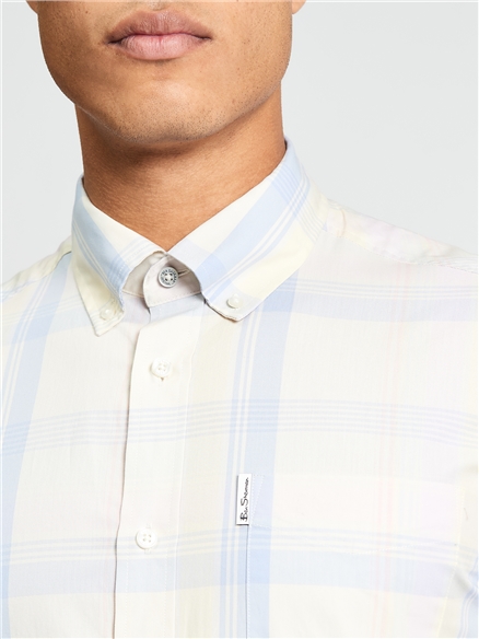 Short Sleeve Block Check Shirt in Ivory