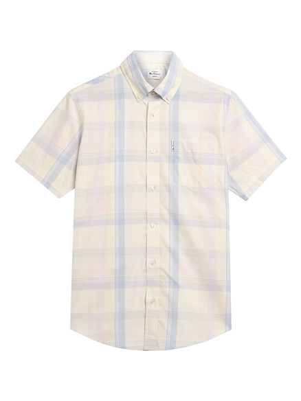 Short Sleeve Block Check Shirt in Ivory