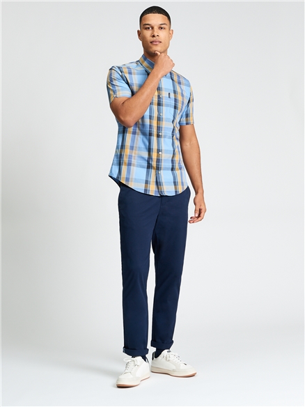 Short Sleeve Block Check Shirt in Lake Blue