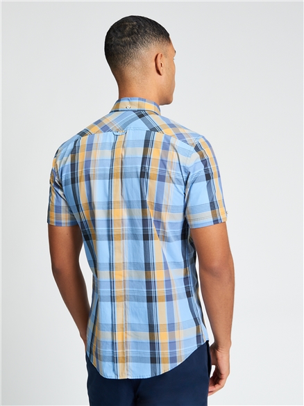 Short Sleeve Block Check Shirt in Lake Blue