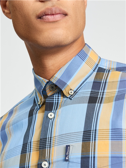 Short Sleeve Block Check Shirt in Lake Blue