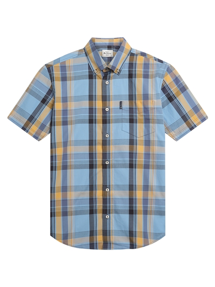 Short Sleeve Block Check Shirt in Lake Blue