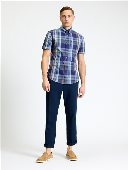 Short Sleeve Block Check Shirt in Twilight Denim