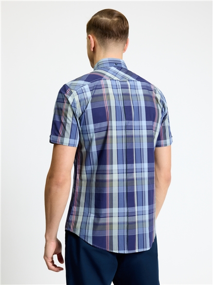 Short Sleeve Block Check Shirt in Twilight Denim