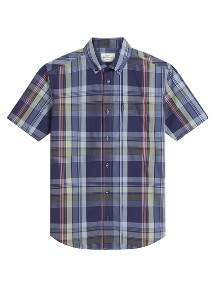 Short Sleeve Block Check Shirt in Twilight Denim