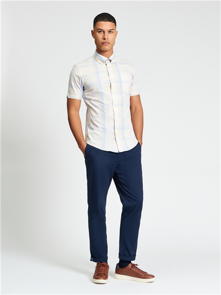 Short Sleeve Block Check Shirt in Ivory
