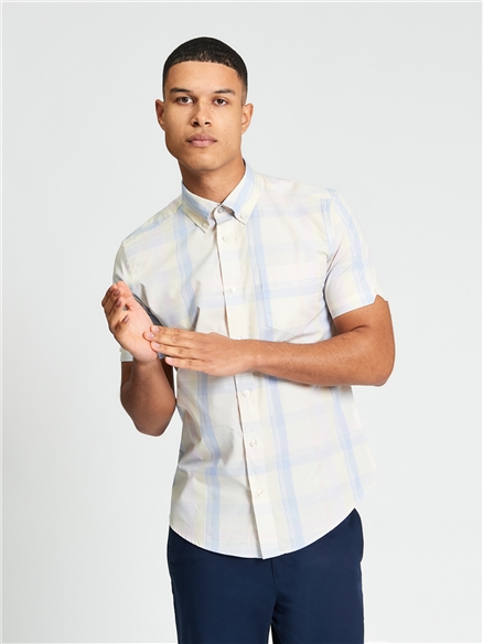 Short Sleeve Block Check Shirt in Ivory
