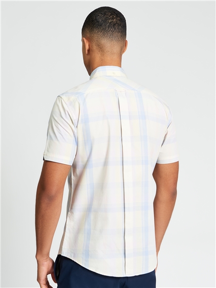 Short Sleeve Block Check Shirt in Ivory
