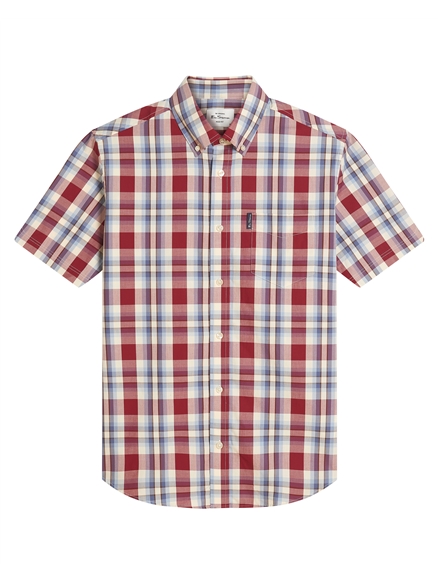 Short Sleeve Classic Check Shirt in Bordeaux