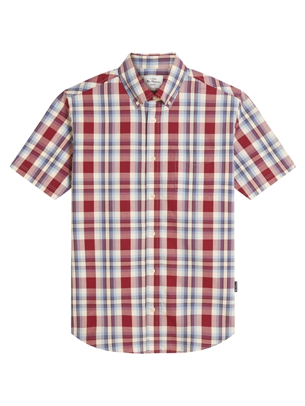 Short Sleeve Classic Check Shirt in Bordeaux
