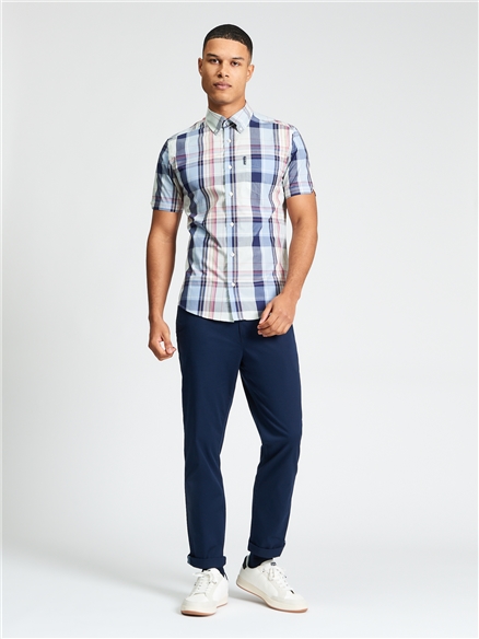 Short Sleeve Oversized Check Shirt in Blue Grey