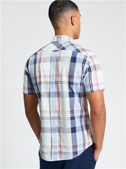 Short Sleeve Oversized Check Shirt in Blue Grey