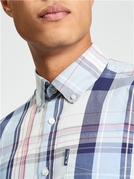 Short Sleeve Oversized Check Shirt in Blue Grey