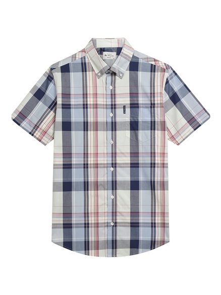 Short Sleeve Oversized Check Shirt in Blue Grey