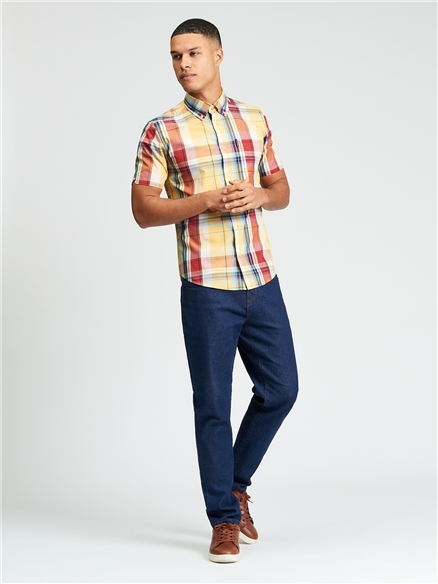 Short Sleeve Oversized Check Shirt in Zest