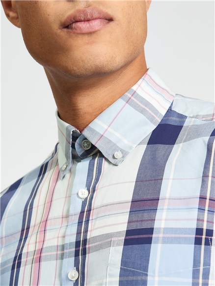 Short Sleeve Oversized Check Shirt in Blue Grey