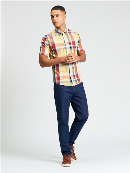 Short Sleeve Oversized Check Shirt in Zest