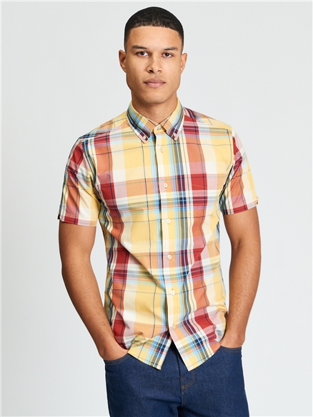 Short Sleeve Oversized Check Shirt in Zest