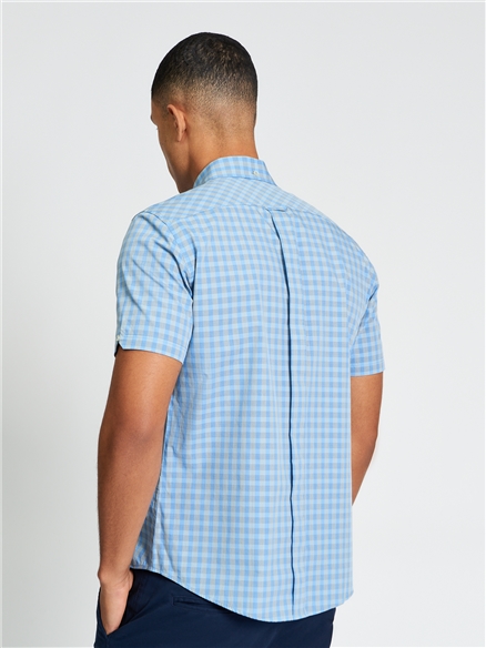 Short Sleeve Linear Gingham Shirt in Lake Blue