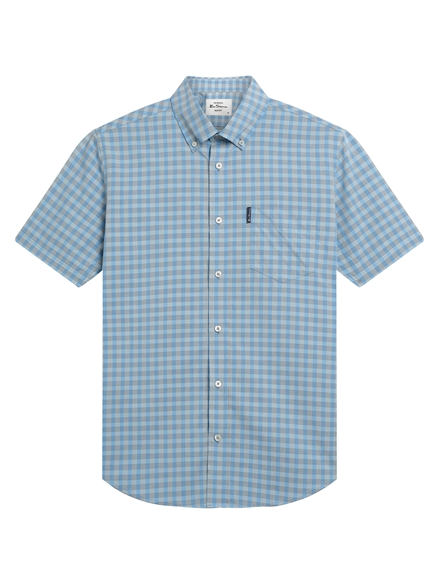 Short Sleeve Linear Gingham Shirt in Lake Blue