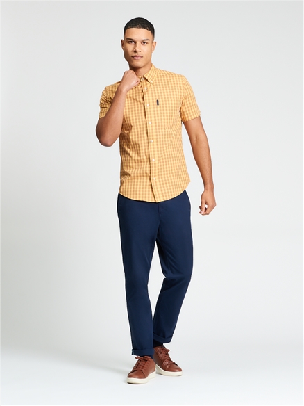 Short Sleeve Linear Gingham Shirt in Zest