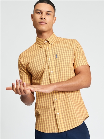 Short Sleeve Linear Gingham Shirt in Zest