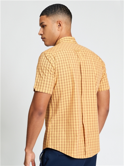 Short Sleeve Linear Gingham Shirt in Zest