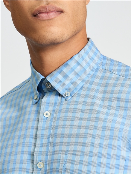 Short Sleeve Linear Gingham Shirt in Lake Blue
