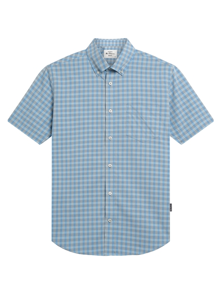 Short Sleeve Linear Gingham Shirt in Lake Blue
