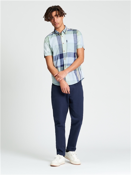 Short Sleeve Large Madras Check Shirt in Powder Blue