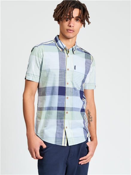Short Sleeve Large Madras Check Shirt in Powder Blue