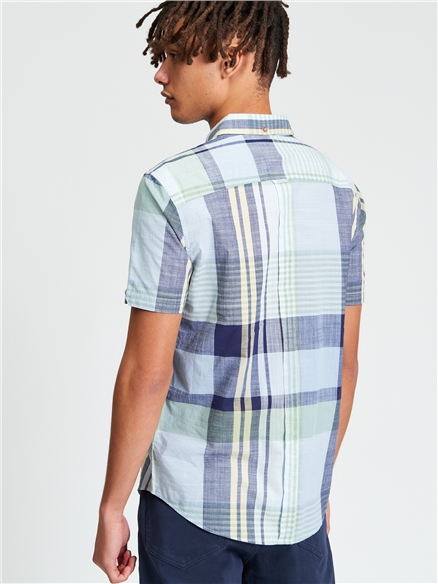 Short Sleeve Large Madras Check Shirt in Powder Blue
