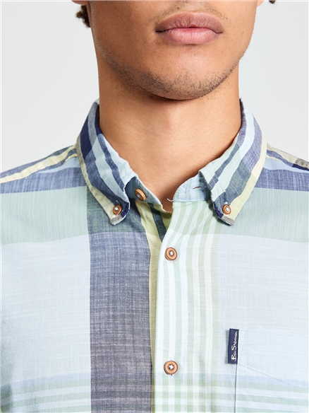 Short Sleeve Large Madras Check Shirt in Powder Blue
