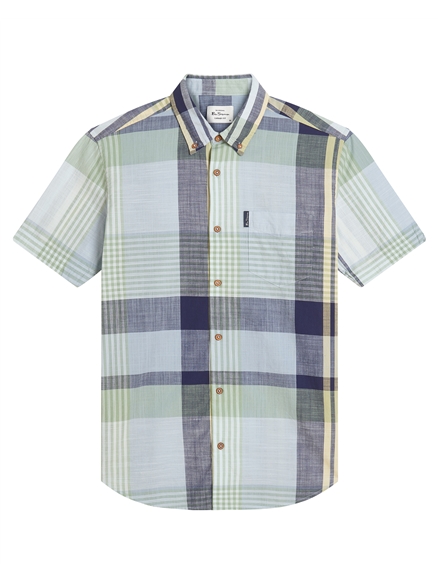 Short Sleeve Large Madras Check Shirt in Powder Blue