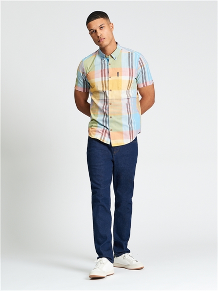 Short Sleeve Large Madras Check Shirt in Zest