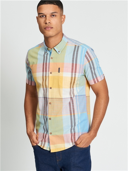 Short Sleeve Large Madras Check Shirt in Zest