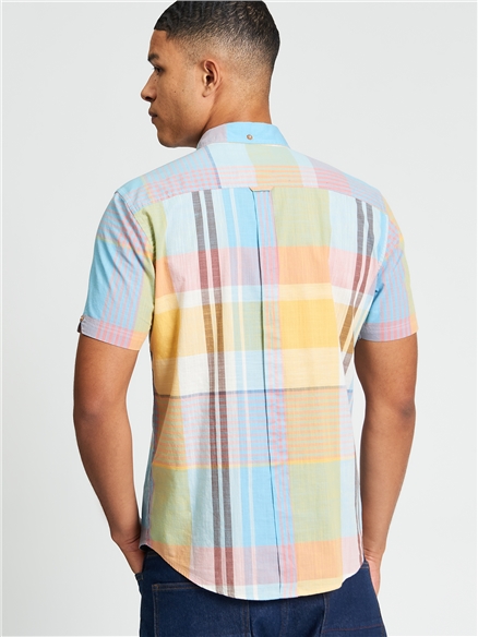 Short Sleeve Large Madras Check Shirt in Zest