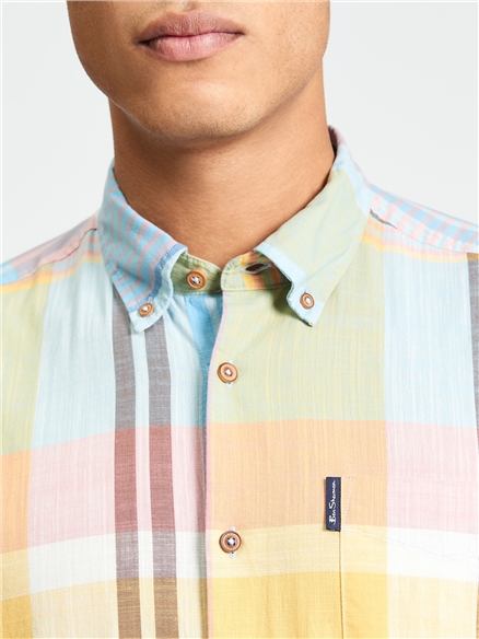 Short Sleeve Large Madras Check Shirt in Zest