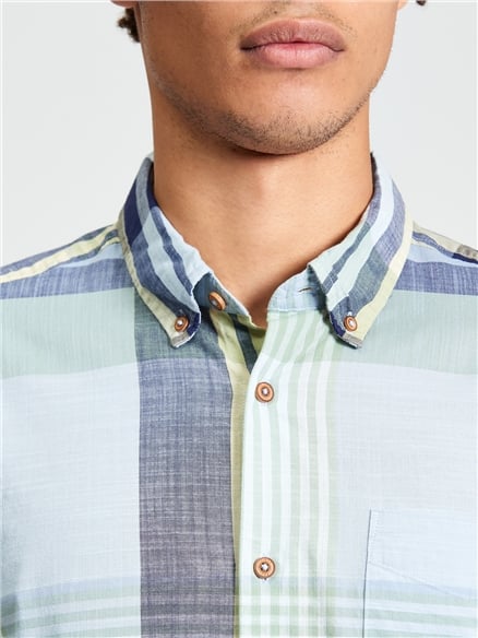 Short Sleeve Large Madras Check Shirt in Powder Blue