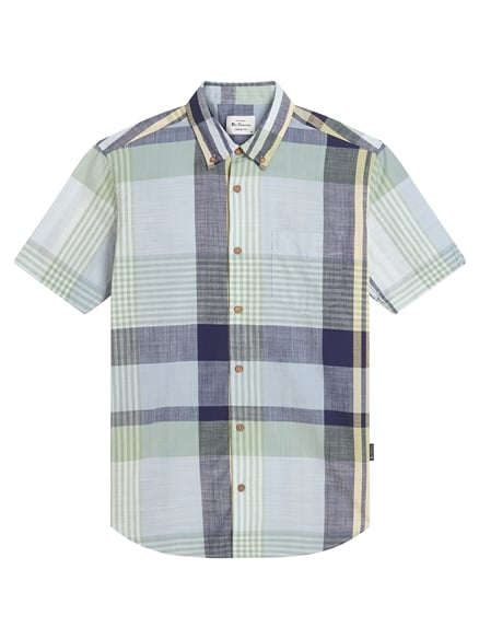 Short Sleeve Large Madras Check Shirt in Powder Blue