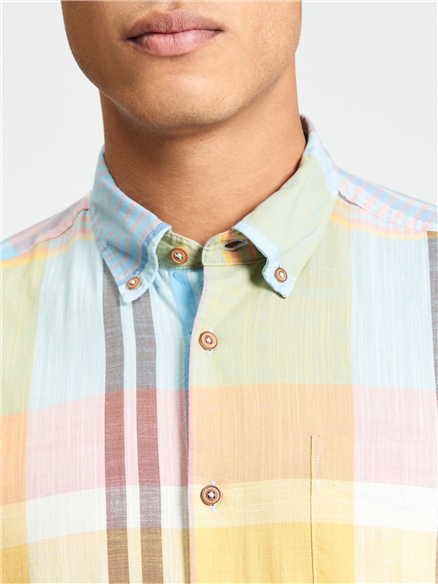 Short Sleeve Large Madras Check Shirt in Zest