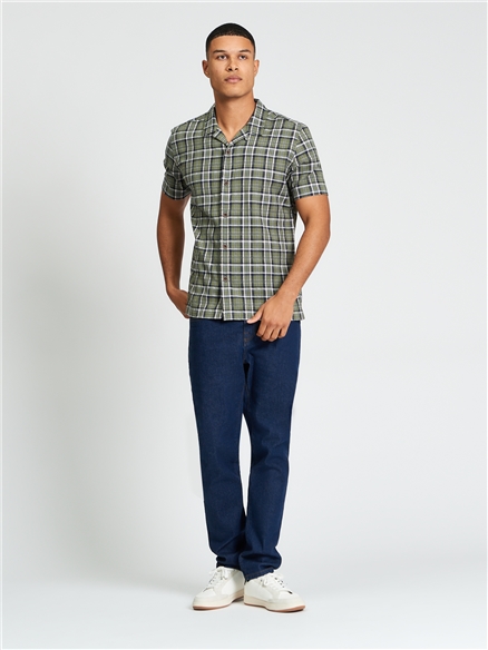 Short Sleeve Texture Check Shirt in Loden