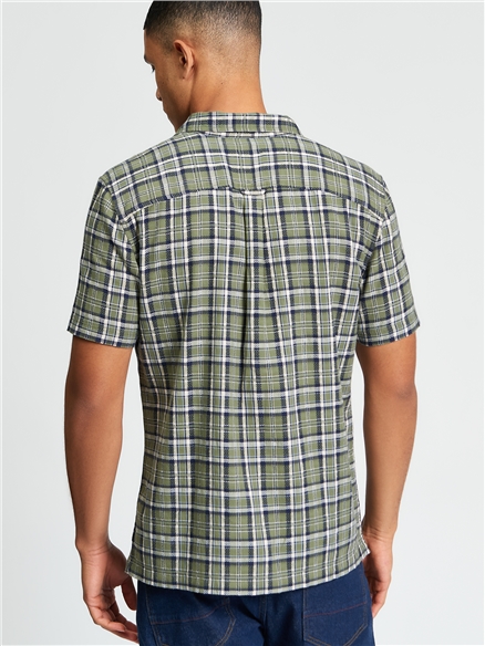 Short Sleeve Texture Check Shirt in Loden