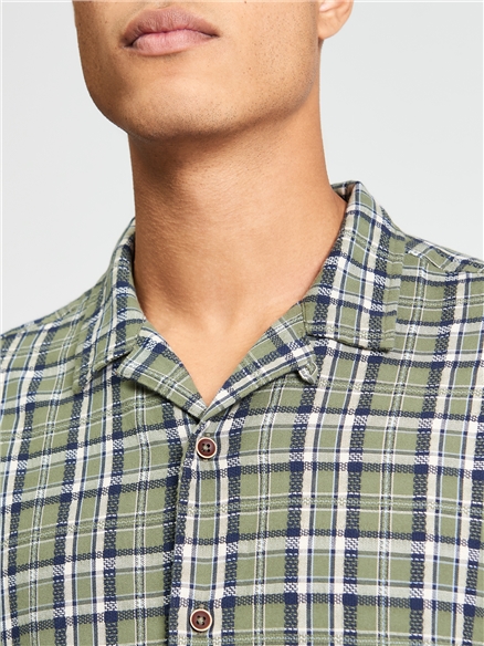 Short Sleeve Texture Check Shirt in Loden